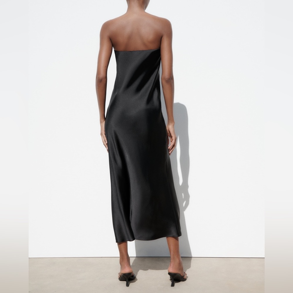 Zara strapless satin effect midi dress NWT - Picture 4 of 7